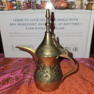 Boho Vintage Turkish Brass and Copper Teapot Decoration Genie Lamp